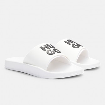 Hugo ανδρική παντόφλα slide σε λευκό χρώμα με το λογότυπο της εταιρείας 50497864 100
